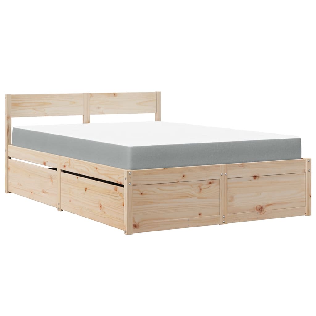 Lit avec tiroirs et matelas 140x190 cm bois massif de pin Lits & cadres de lit vidaXL   