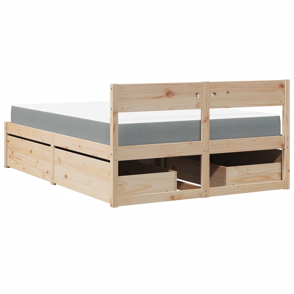 Lit avec tiroirs et matelas 140x190 cm bois massif de pin Lits & cadres de lit vidaXL   