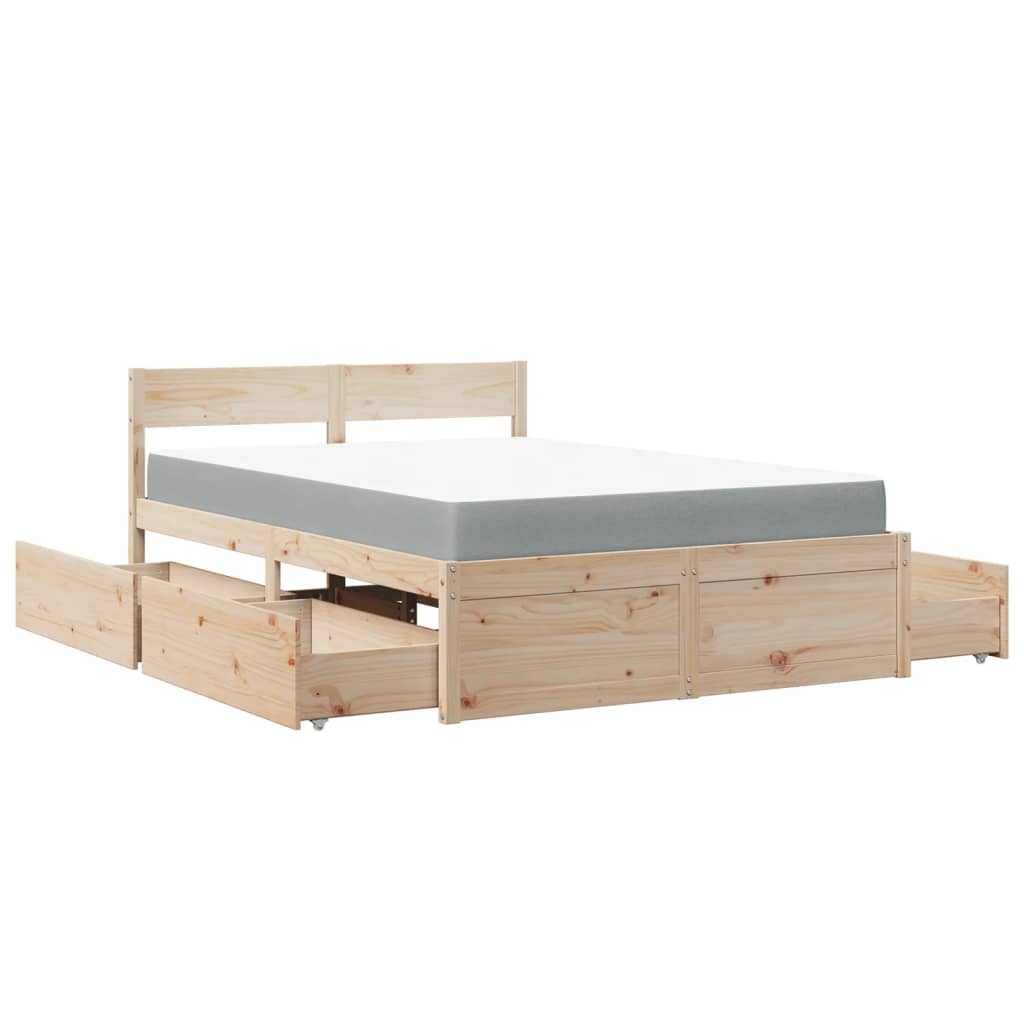 Lit avec tiroirs et matelas 140x190 cm bois massif de pin Lits & cadres de lit vidaXL   