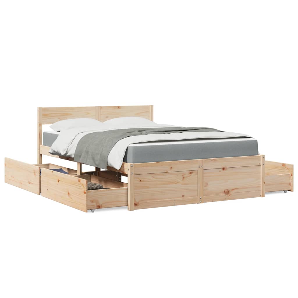 Lit avec tiroirs et matelas 140x190 cm bois massif de pin Lits & cadres de lit vidaXL   