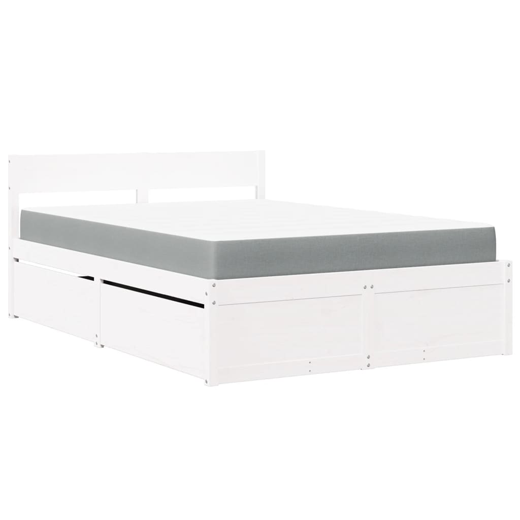 Lit avec tiroirs et matelas blanc 140x190 cm bois massif de pin Lits & cadres de lit vidaXL   