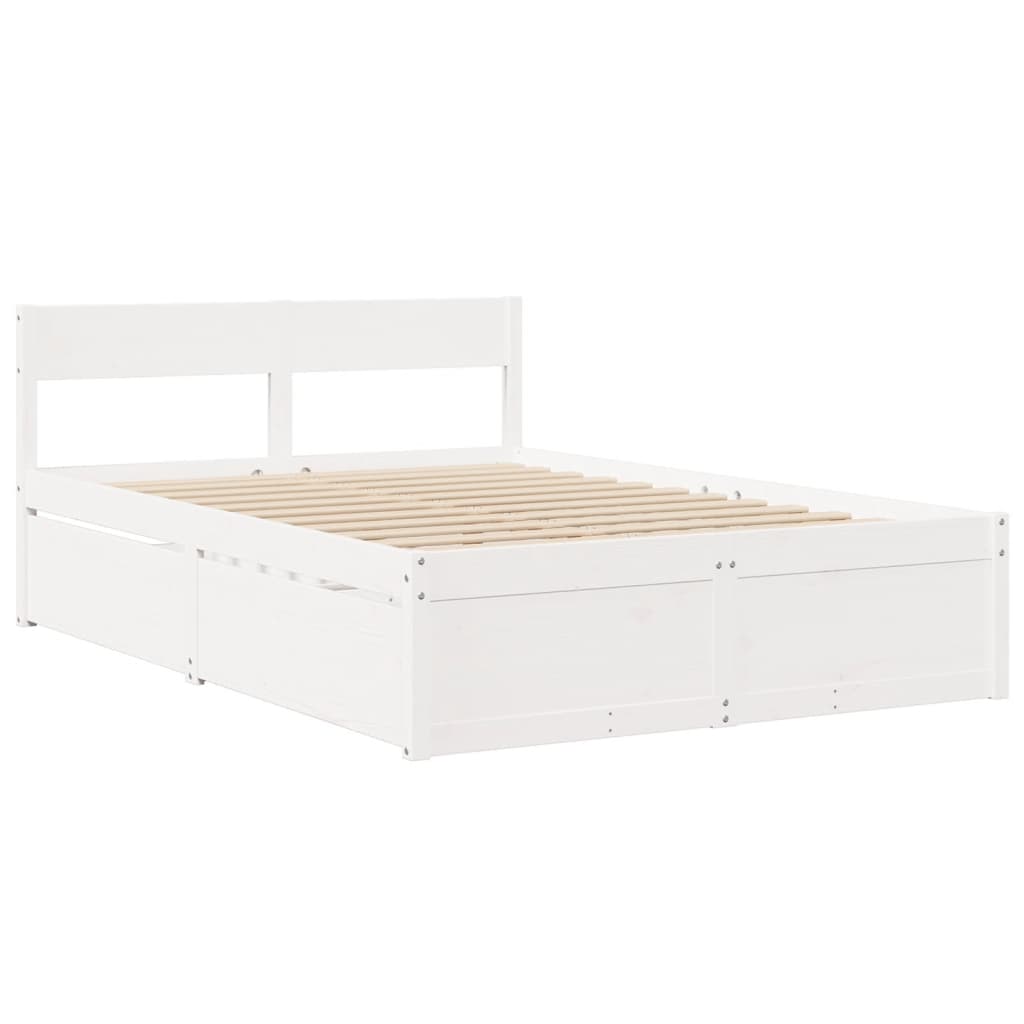 Lit avec tiroirs et matelas blanc 140x190 cm bois massif de pin Lits & cadres de lit vidaXL   