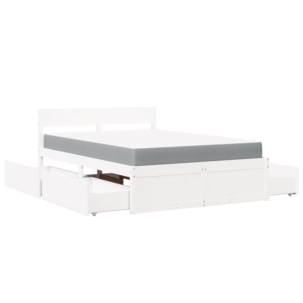 Lit avec tiroirs et matelas blanc 140x190 cm bois massif de pin Lits & cadres de lit vidaXL   