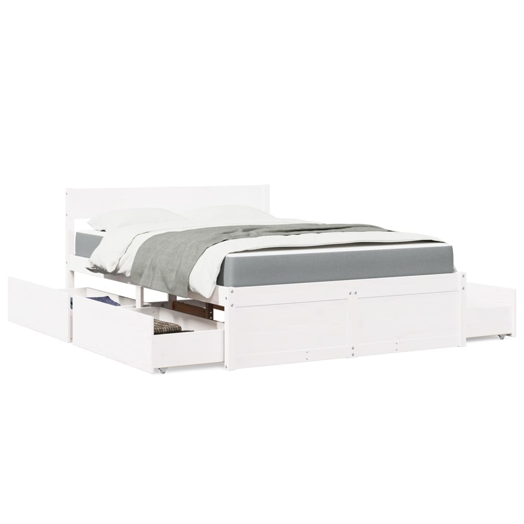 Lit avec tiroirs et matelas blanc 140x190 cm bois massif de pin Lits & cadres de lit vidaXL   