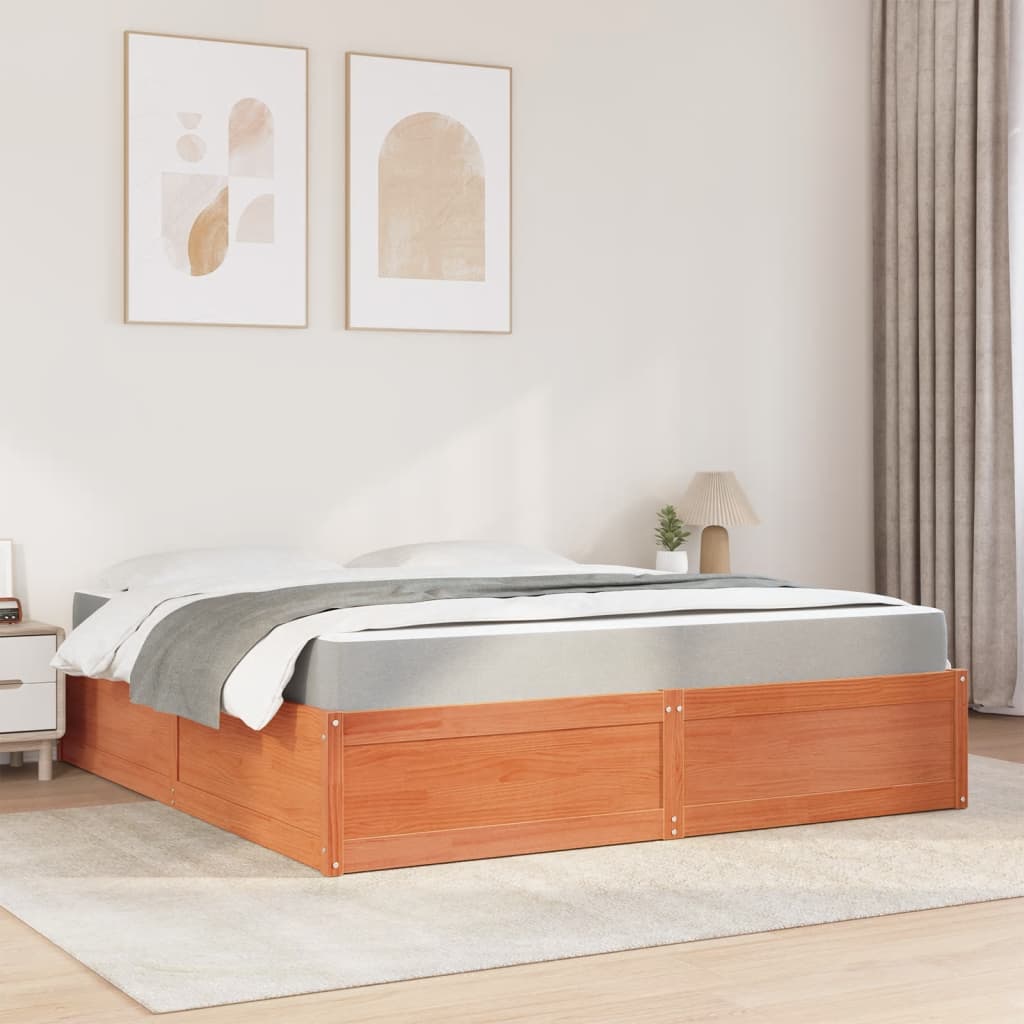 Lit avec matelas cire marron 180x200 cm bois massif de pin Lits & cadres de lit vidaXL   