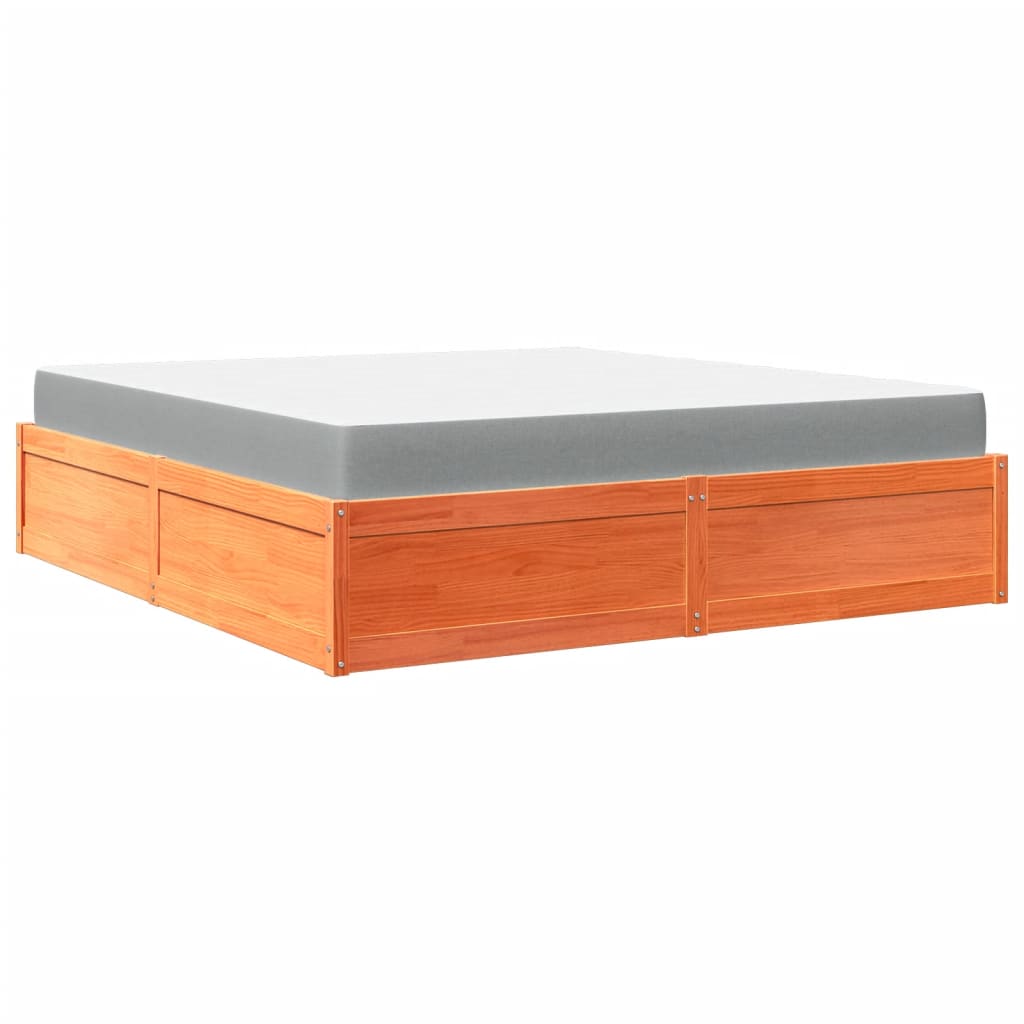 Lit avec matelas cire marron 180x200 cm bois massif de pin Lits & cadres de lit vidaXL   