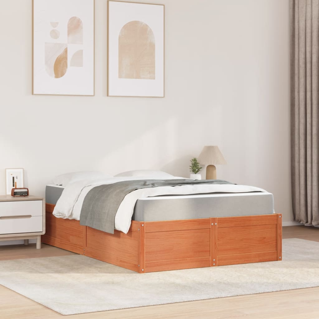 Lit avec matelas cire marron 120x200 cm bois massif de pin Lits & cadres de lit vidaXL   