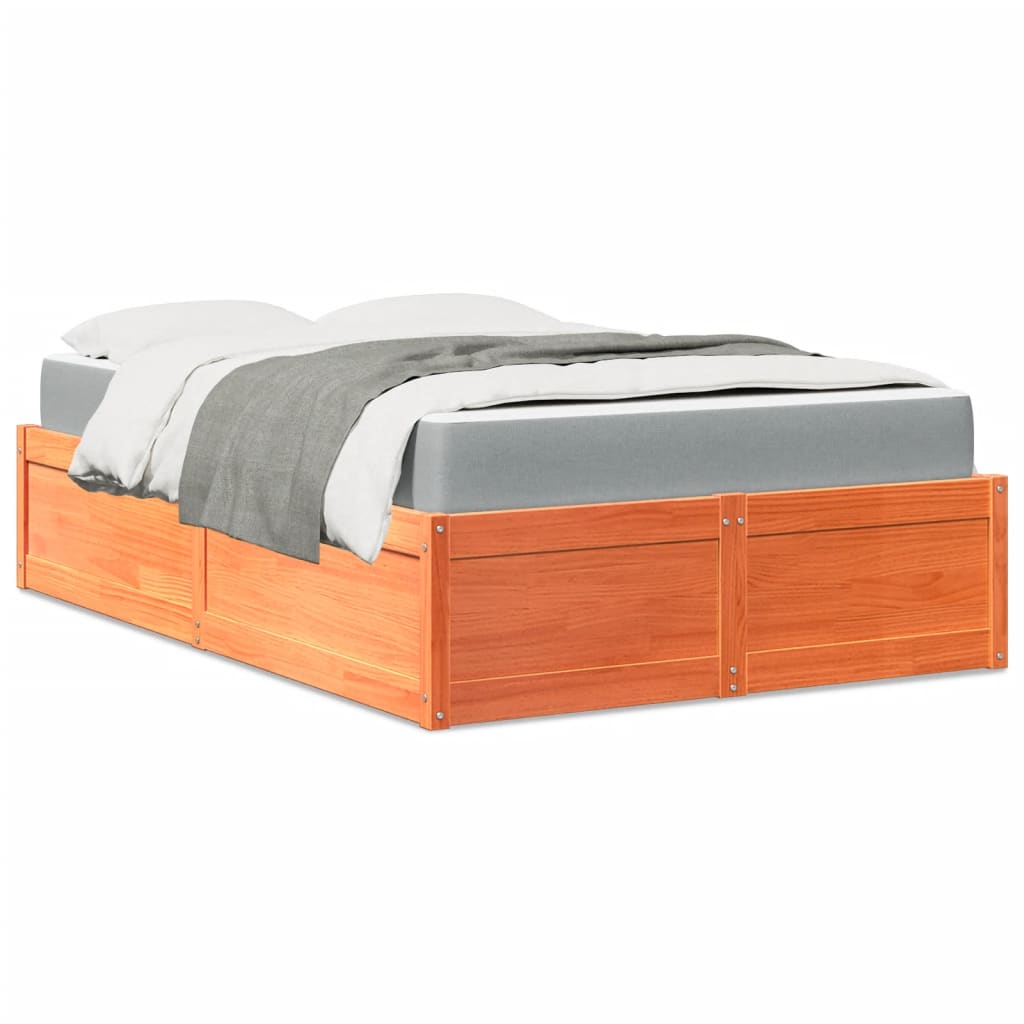 Lit avec matelas cire marron 120x200 cm bois massif de pin Lits & cadres de lit vidaXL   