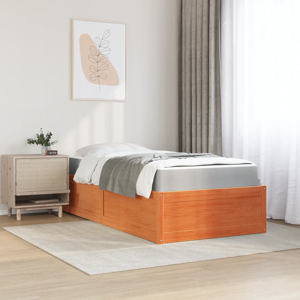 Lit avec matelas cire marron 100x200 cm bois massif de pin Lits & cadres de lit vidaXL   