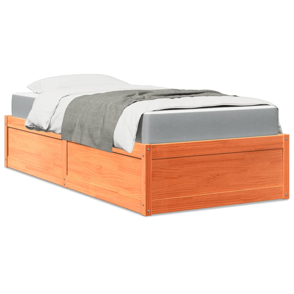 Lit avec matelas cire marron 100x200 cm bois massif de pin Lits & cadres de lit vidaXL   