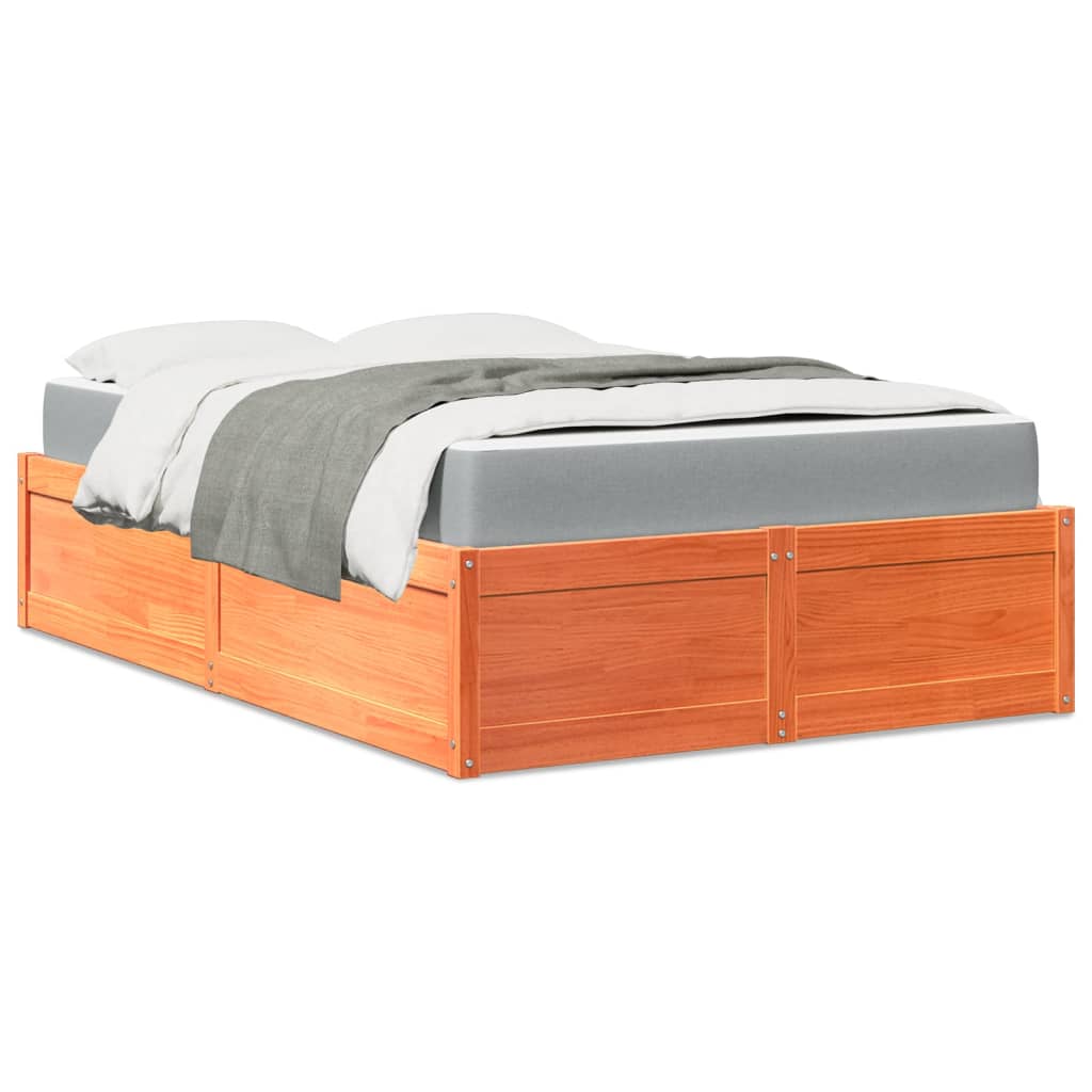 Lit avec matelas cire marron 140x190 cm bois massif de pin Lits & cadres de lit vidaXL   