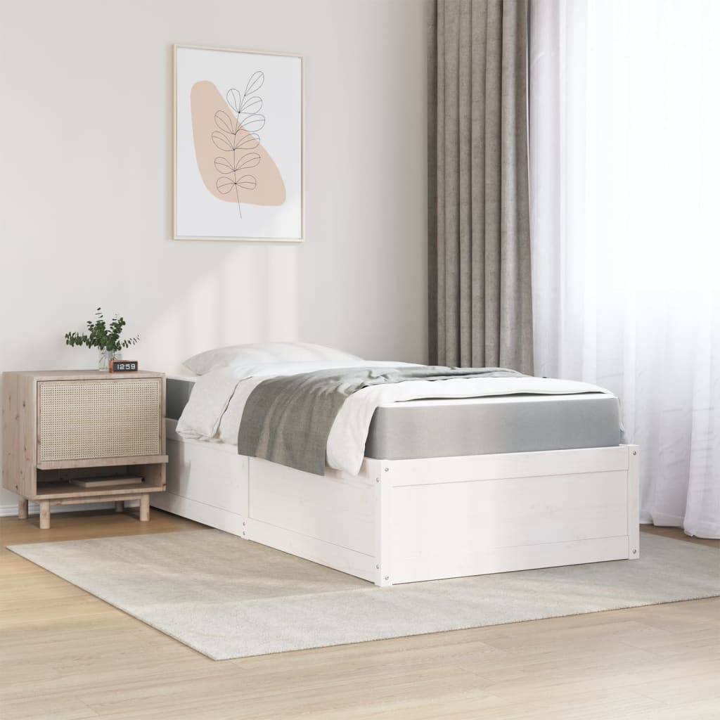 Lit avec matelas blanc 90x190 cm bois massif de pin Lits & cadres de lit vidaXL   