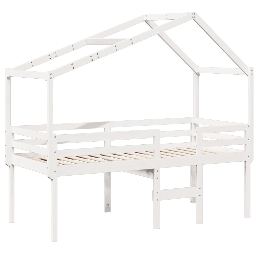 Lit haut avec toit blanc 80x200 cm bois de pin massif Lits & cadres de lit vidaXL   