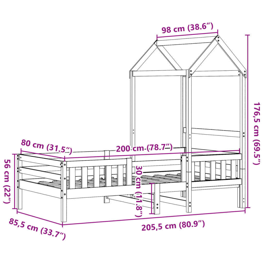 Cadre de lit avec toit blanc 80x200 cm bois massif de pin Lits & cadres de lit vidaXL   