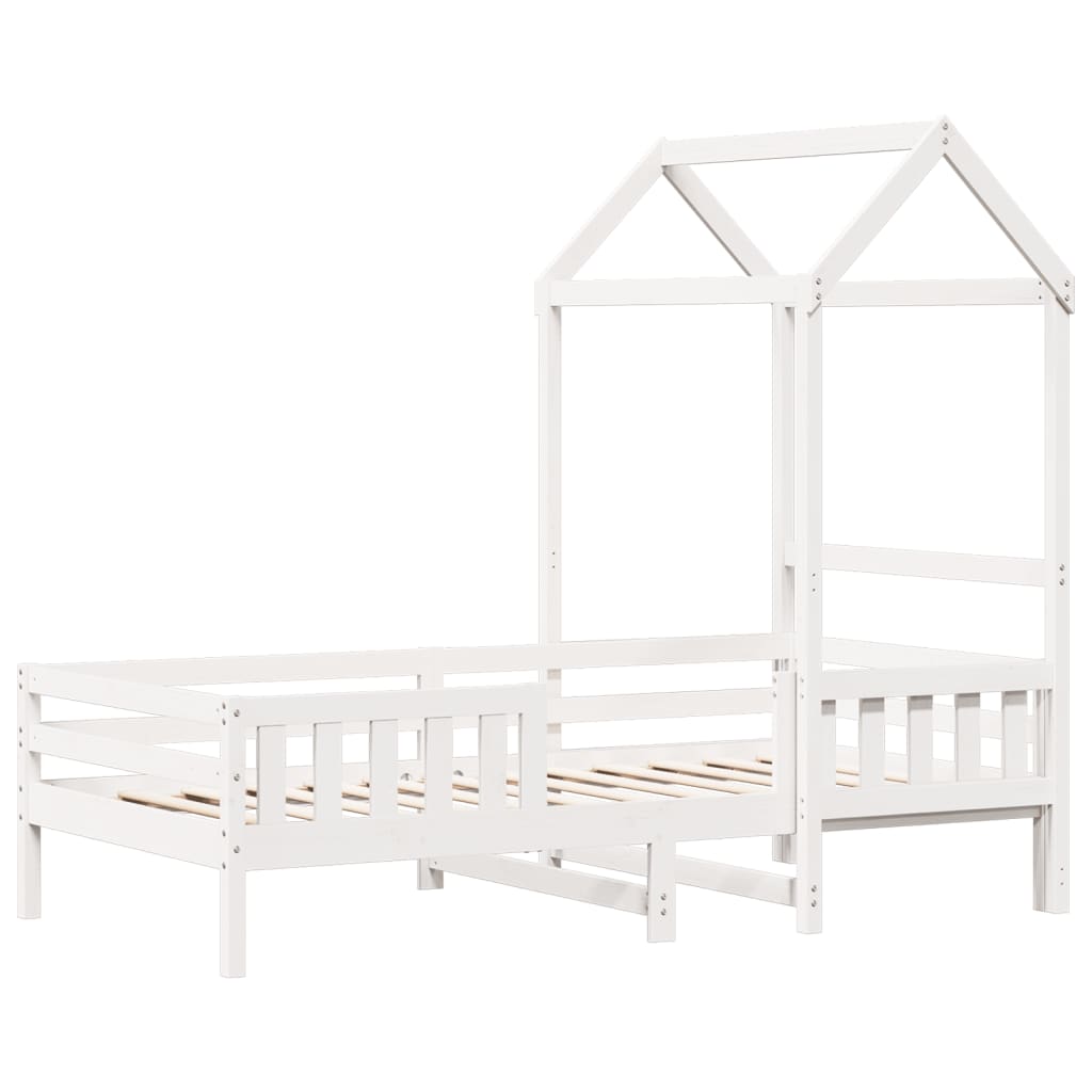 Cadre de lit avec toit blanc 75x190 cm bois massif de pin Lits & cadres de lit vidaXL   