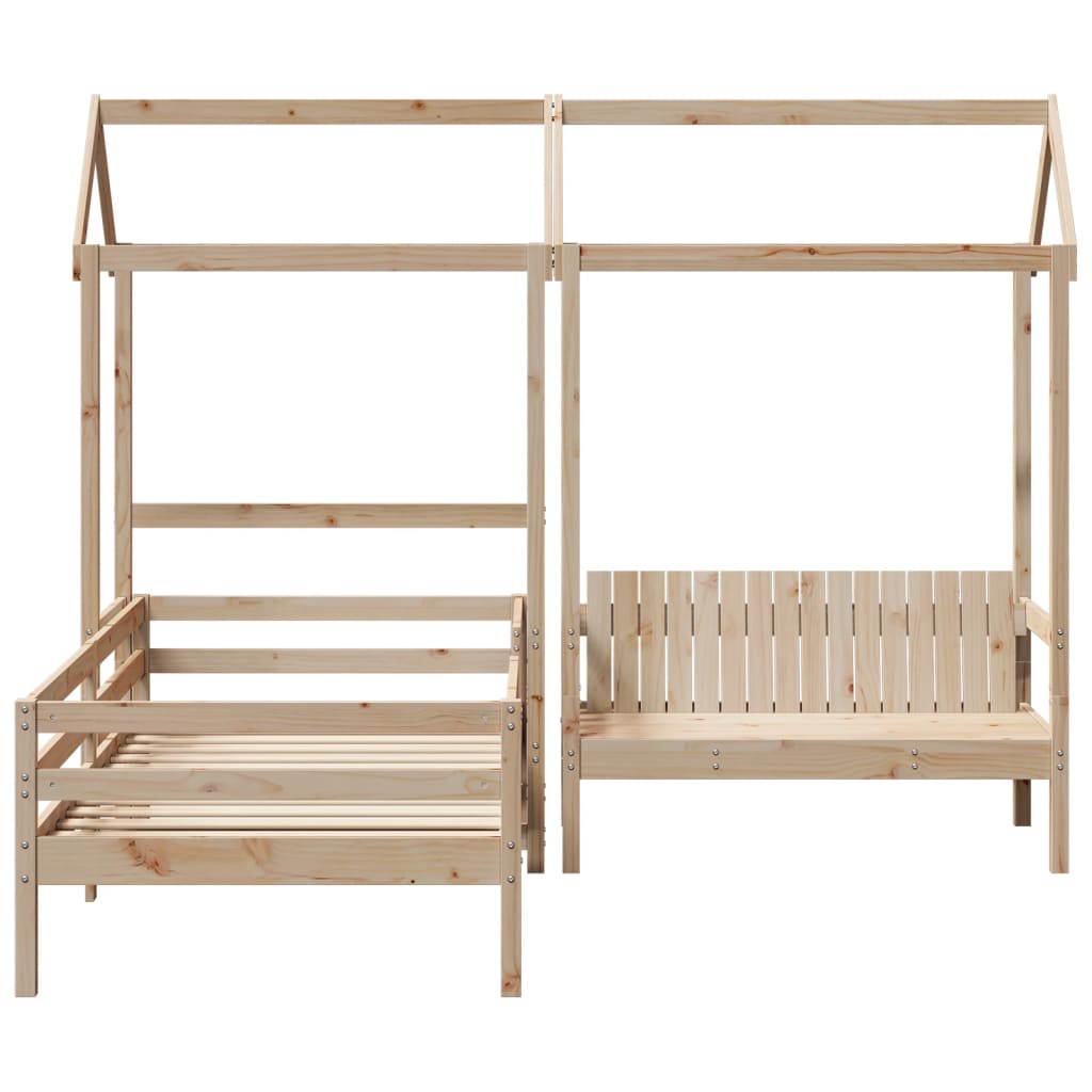 Ensemble de lit et de banc avec toit 75x190 cm bois pin massif Lits & cadres de lit vidaXL   