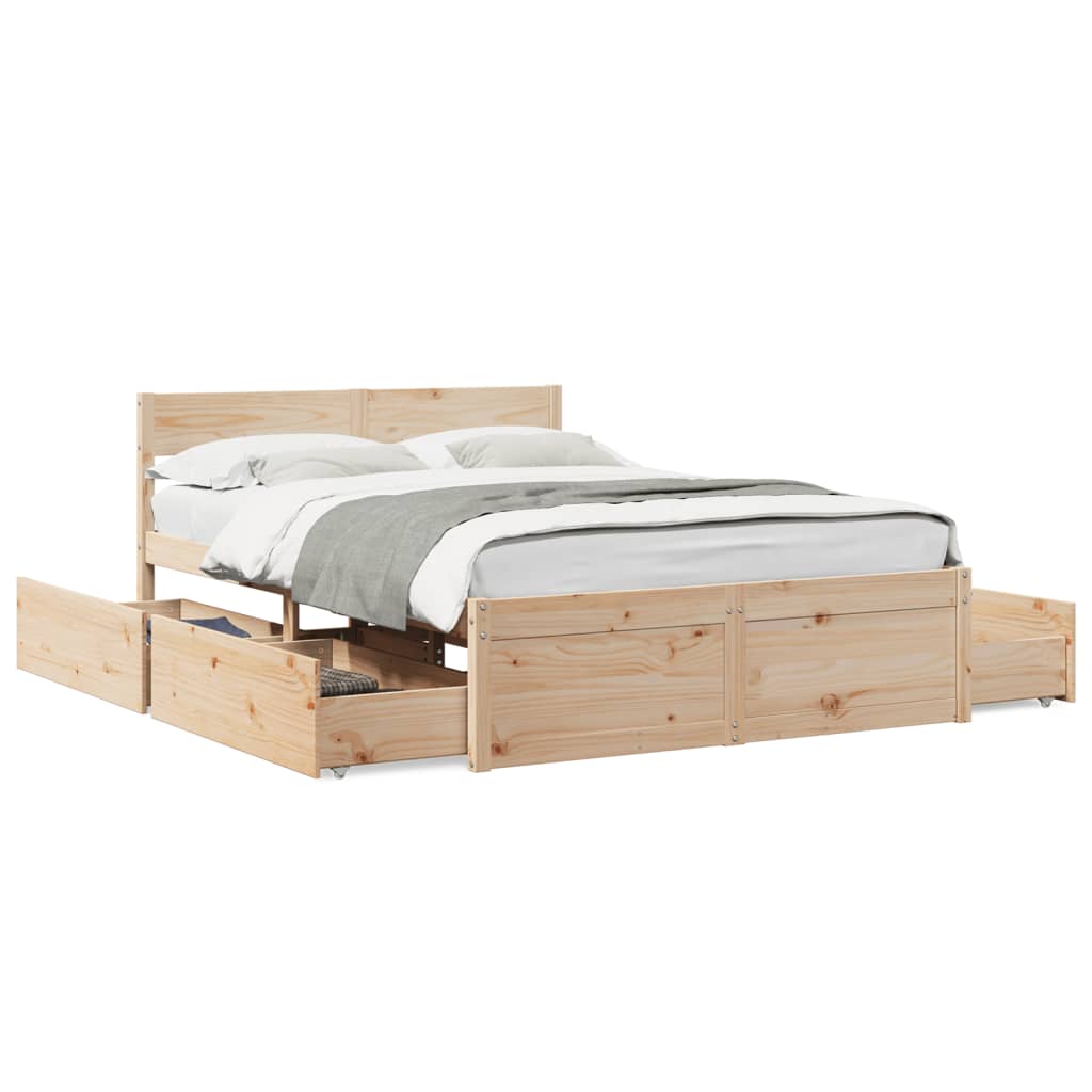 Cadre de lit avec tiroirs 140x190 cm bois de pin massif Lits & cadres de lit vidaXL   