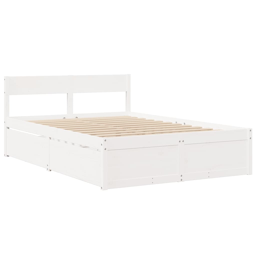 Cadre de lit avec tiroirs blanc 140x190 cm bois de pin massif Lits & cadres de lit vidaXL   