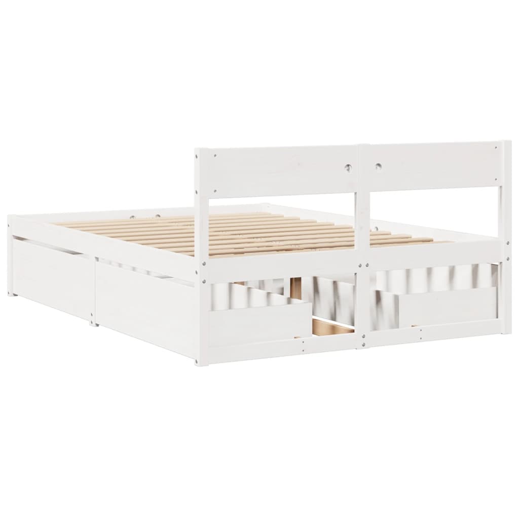 Cadre de lit avec tiroirs blanc 140x190 cm bois de pin massif Lits & cadres de lit vidaXL   