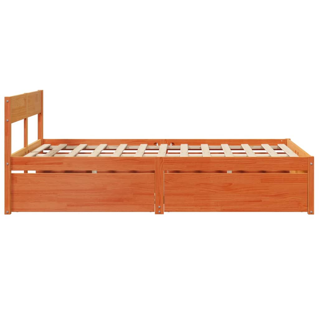 Cadre de lit avec tiroirs cire marron 140x190cm bois pin massif Lits & cadres de lit vidaXL   