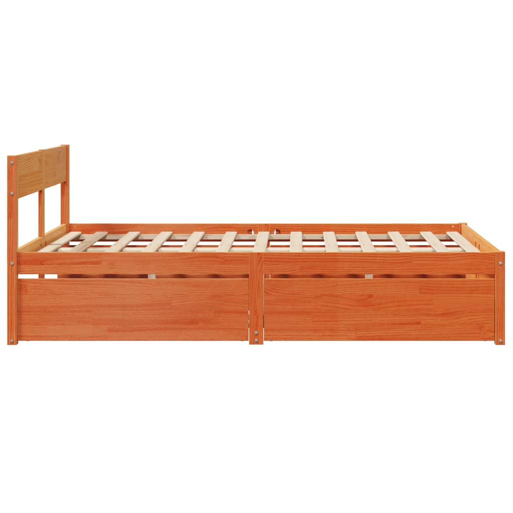 Cadre de lit avec tiroirs cire marron 135x190cm bois pin massif Lits & cadres de lit vidaXL   