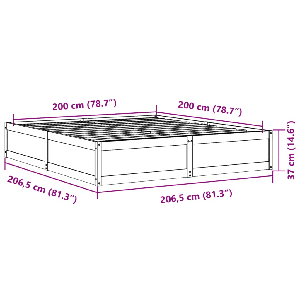 Cadre de lit cire marron 200x200 cm bois de pin massif Lits & cadres de lit vidaXL   