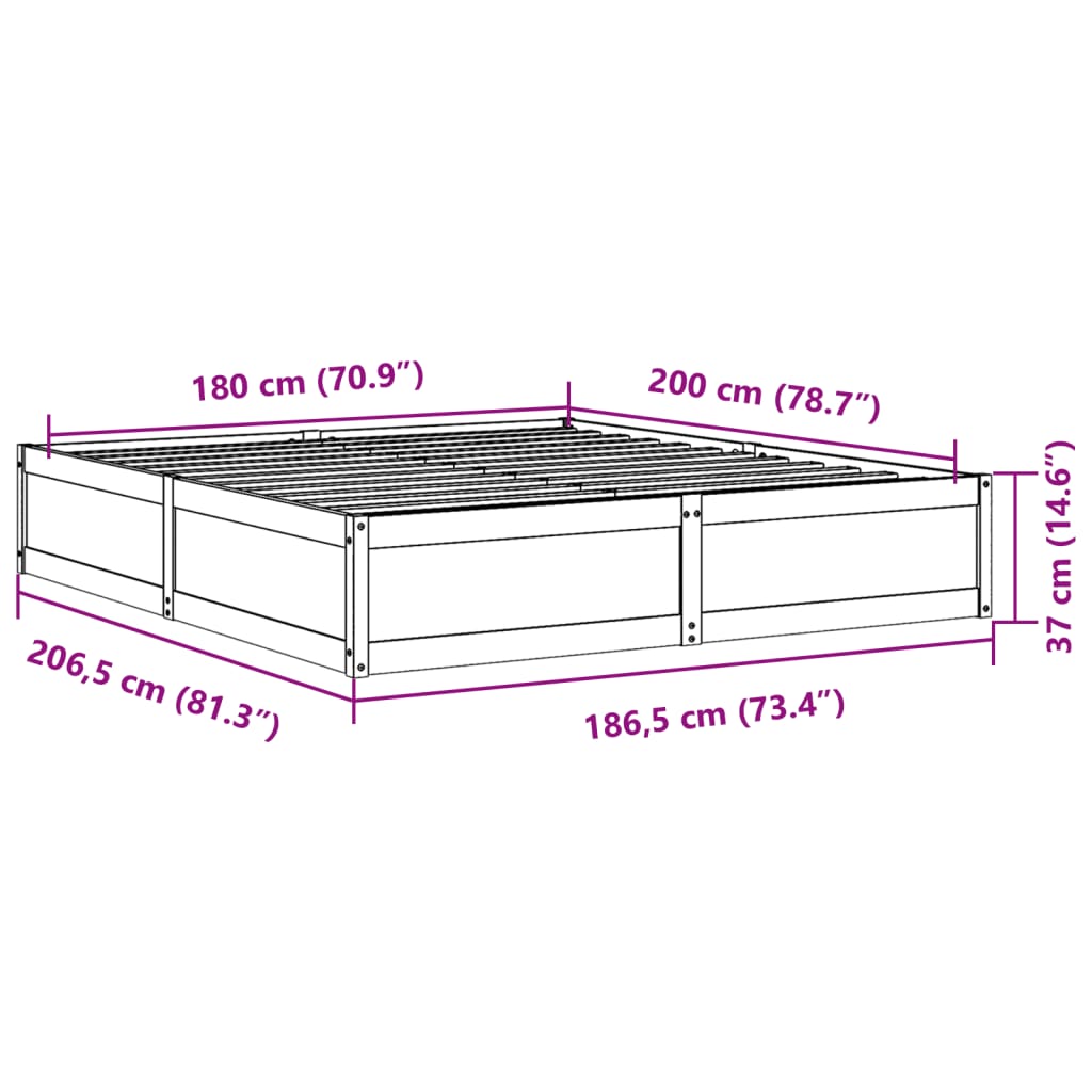 Cadre de lit blanc 180x200 cm bois de pin massif Lits & cadres de lit vidaXL   