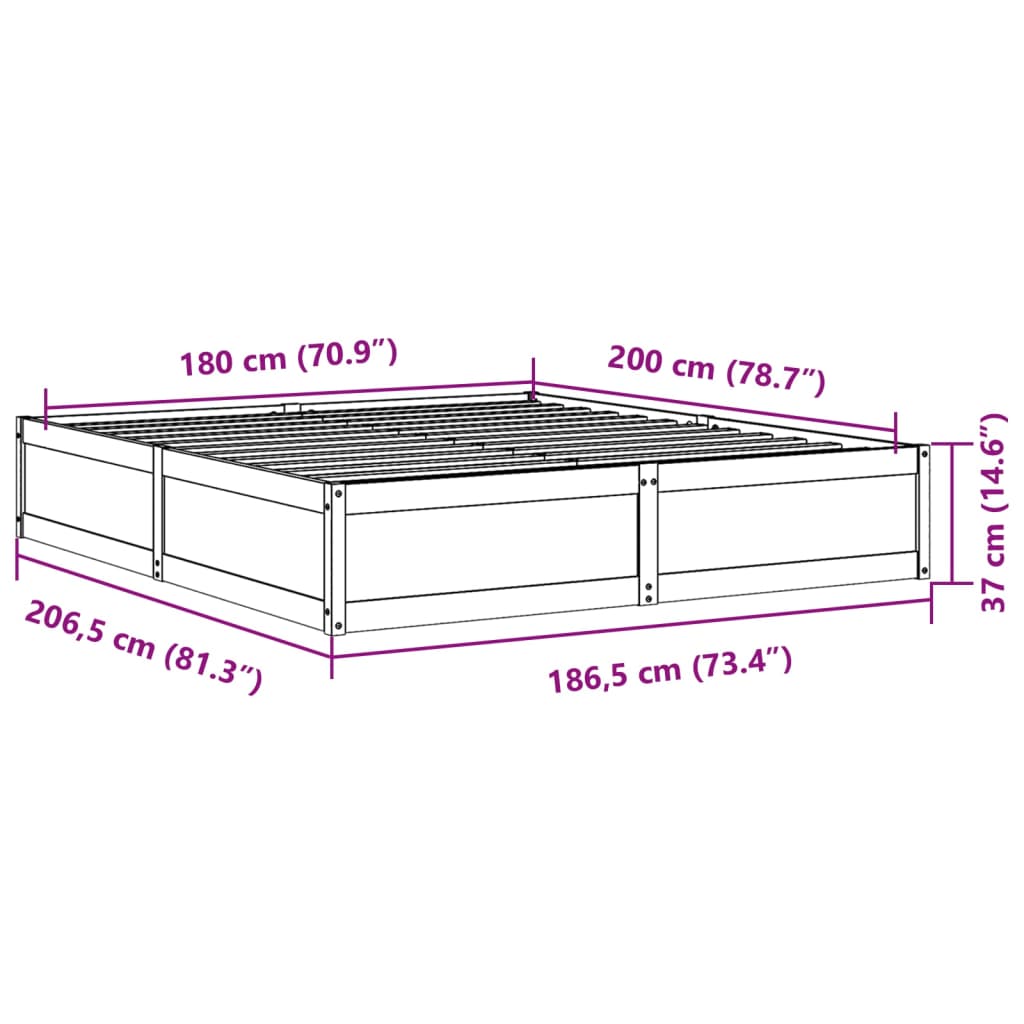 Cadre de lit cire marron 180x200 cm bois de pin massif Lits & cadres de lit vidaXL   