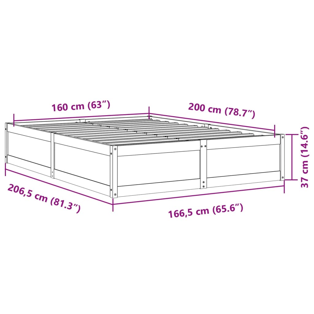 Cadre de lit blanc 160x200 cm bois de pin massif Lits & cadres de lit vidaXL   