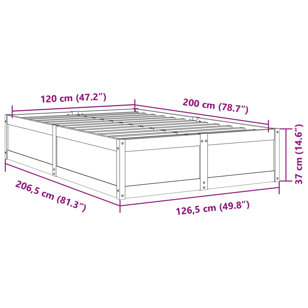 Cadre de lit blanc 120x200 cm bois de pin massif Lits & cadres de lit vidaXL   