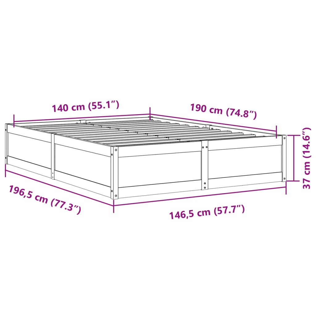 Cadre de lit cire marron 140x190 cm bois de pin massif Lits & cadres de lit vidaXL   