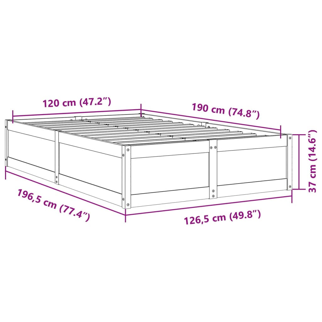 Cadre de lit 120x190 cm Bois de pin massif Lits & cadres de lit vidaXL   