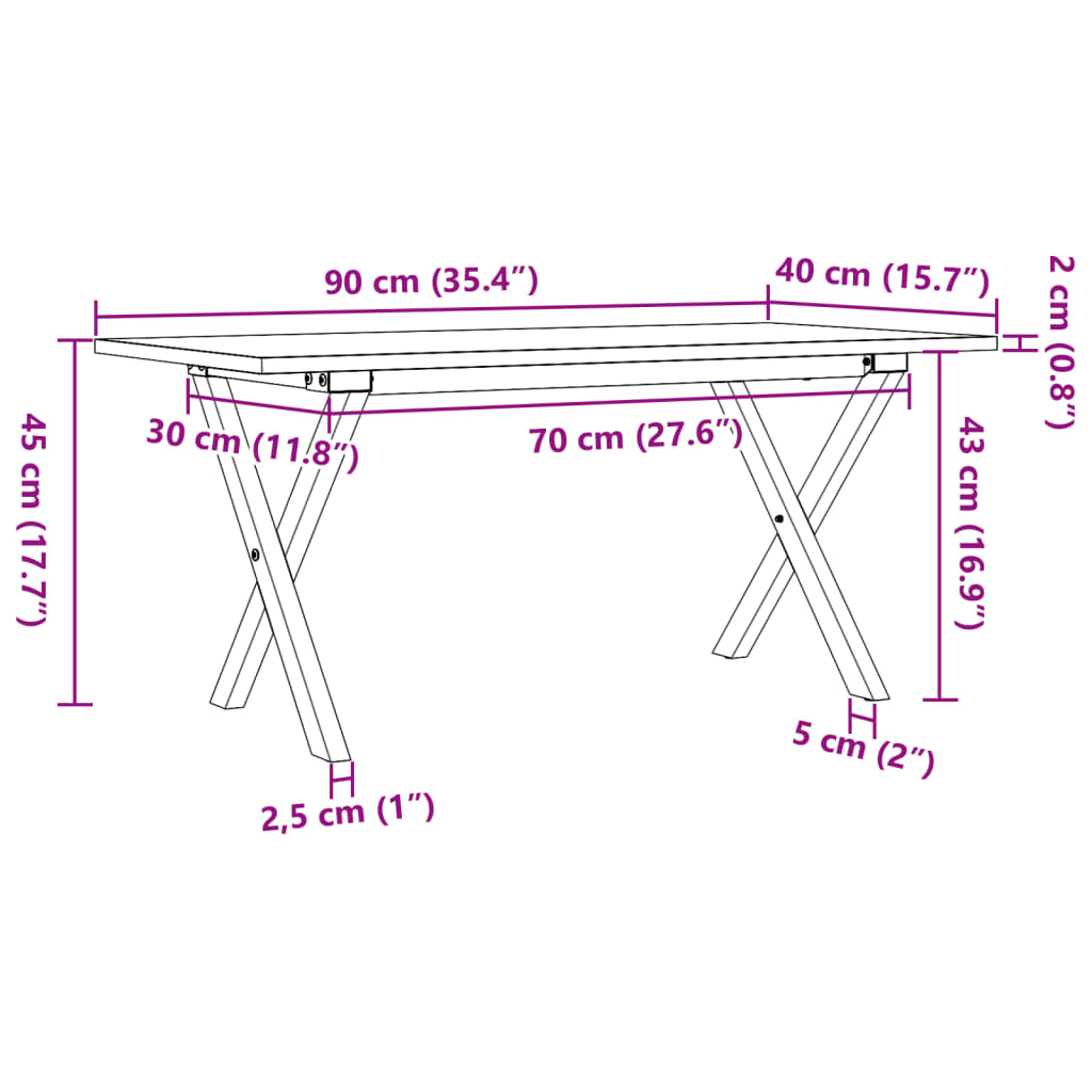 Table basse cadre en X 90x40x45 cm bois de pin massif et fonte Tables basses vidaXL