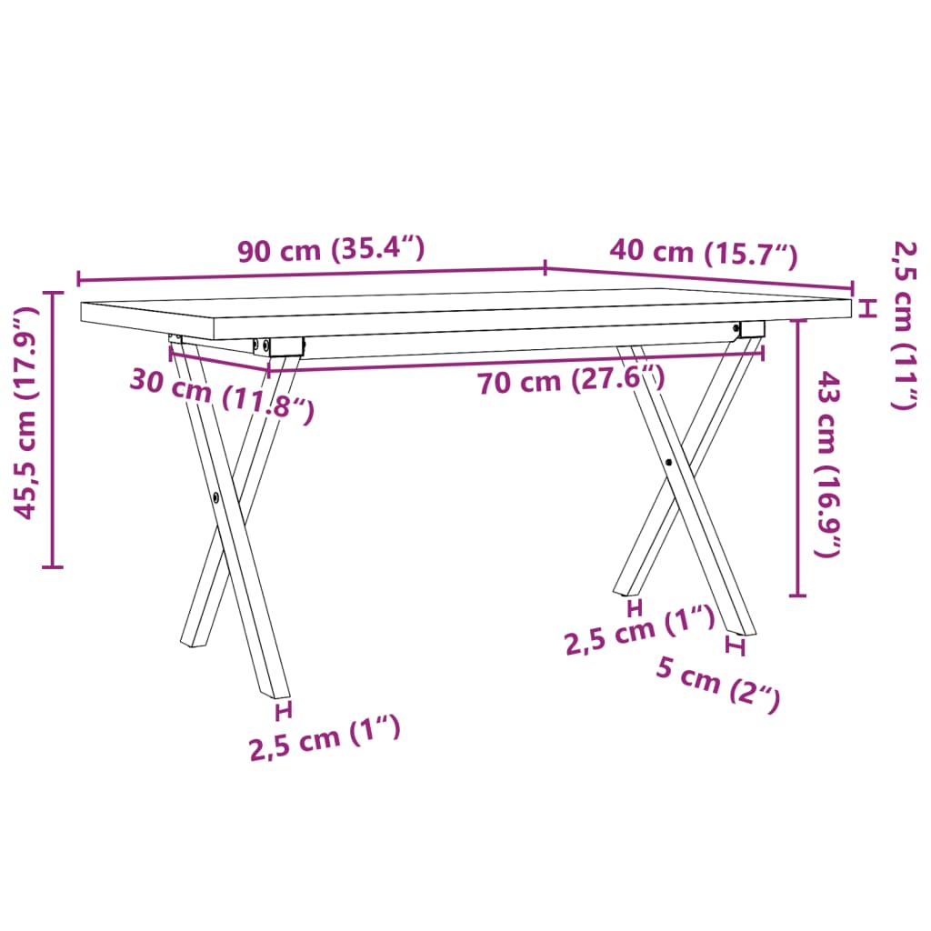 Table basse cadre en X 90x40x45,5cm bois de pin massif et fonte Tables basses vidaXL