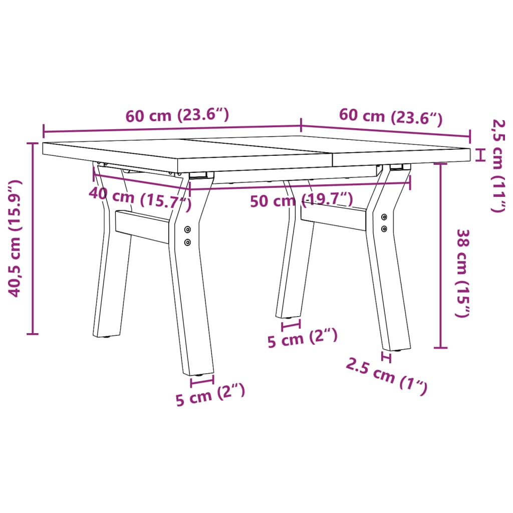 Table basse cadre en Y 60x60x40,5cm bois de pin massif et acier Tables basses vidaXL