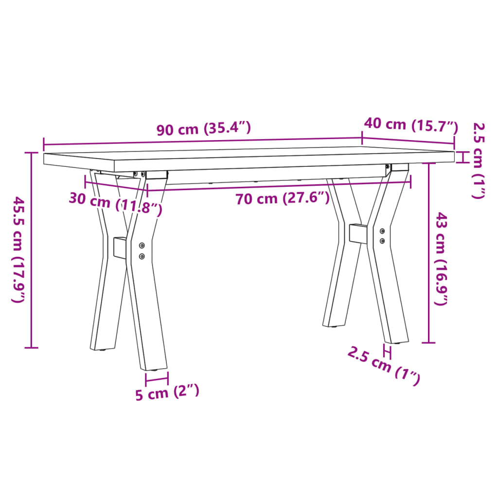 Table basse cadre en Y 90x40x45,5cm bois de pin massif et acier Tables basses vidaXL