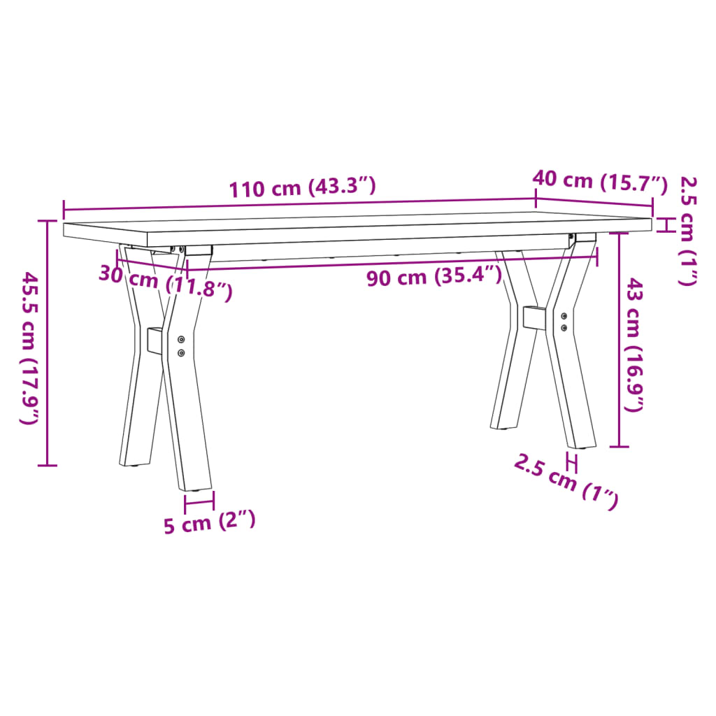 Table basse cadre en Y 110x40x45,5 cm bois de pin massif acier Tables basses vidaXL