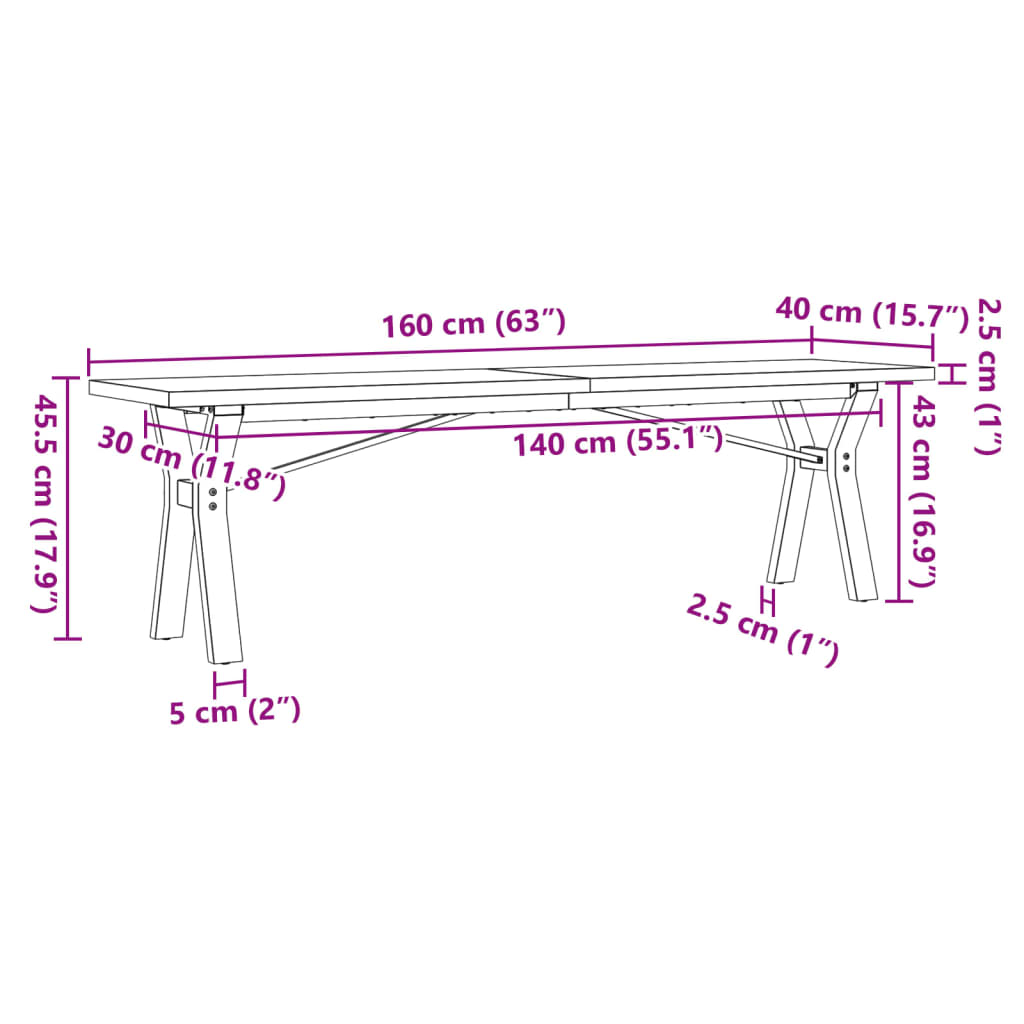 Table basse cadre en Y 160x40x45,5 cm bois de pin massif acier Tables basses vidaXL