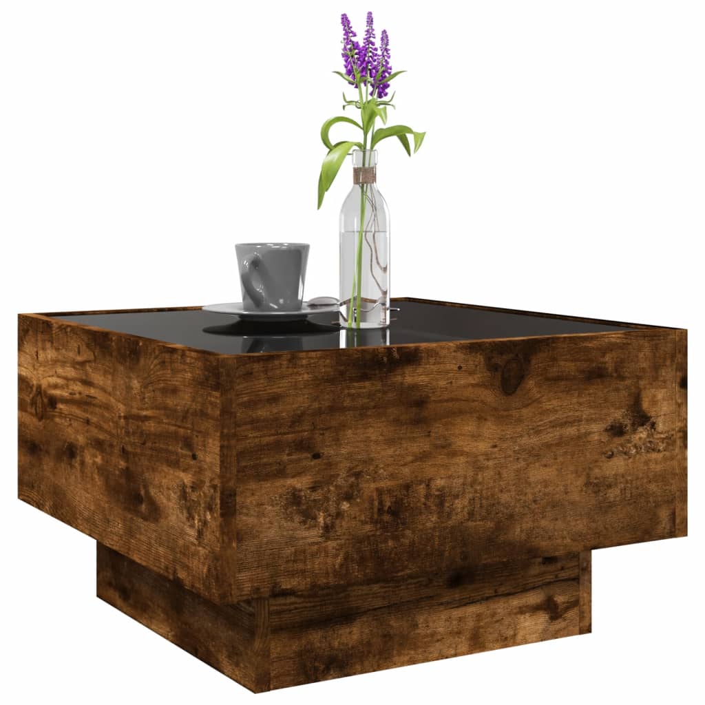 Table basse avec LED chêne fumé 50x50x30 cm bois d'ingénierie Tables basses vidaXL   