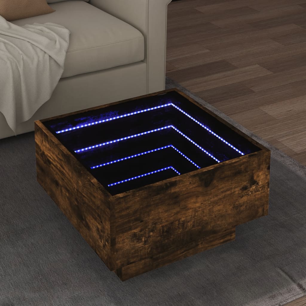 Table basse avec LED chêne fumé 50x50x30 cm bois d'ingénierie Tables basses vidaXL   