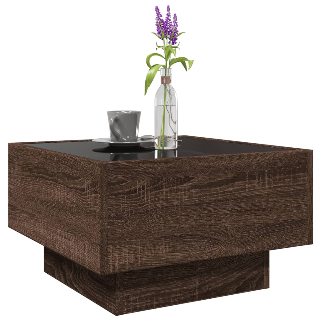 Table basse avec LED chêne marron 50x50x30 cm bois d'ingénierie Tables basses vidaXL   