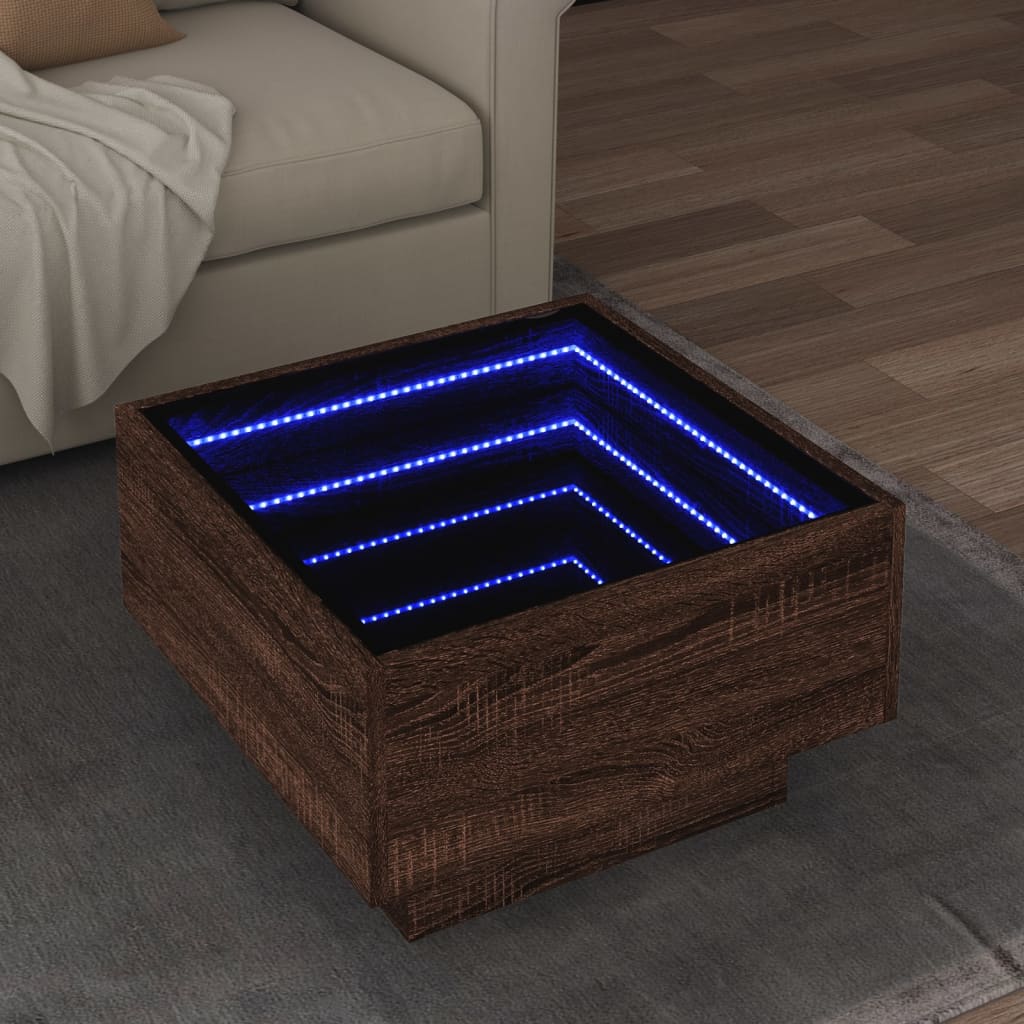 Table basse avec LED chêne marron 50x50x30 cm bois d'ingénierie Tables basses vidaXL   