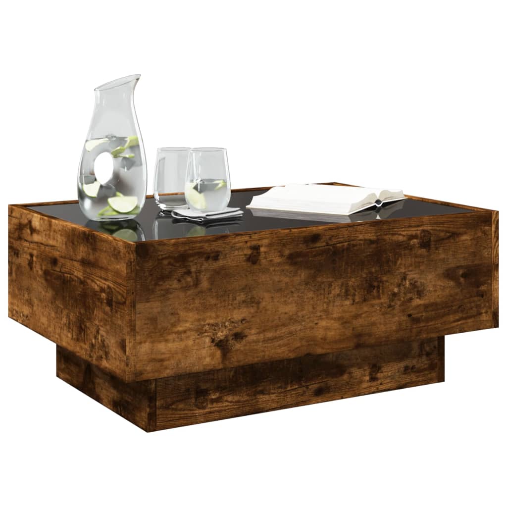 Table basse avec LED chêne fumé 70x50x30 cm bois d'ingénierie Tables basses vidaXL   