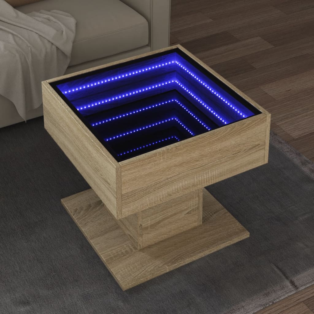 Table basse avec LED chêne sonoma 50x50x45 cm bois d'ingénierie Tables basses vidaXL   