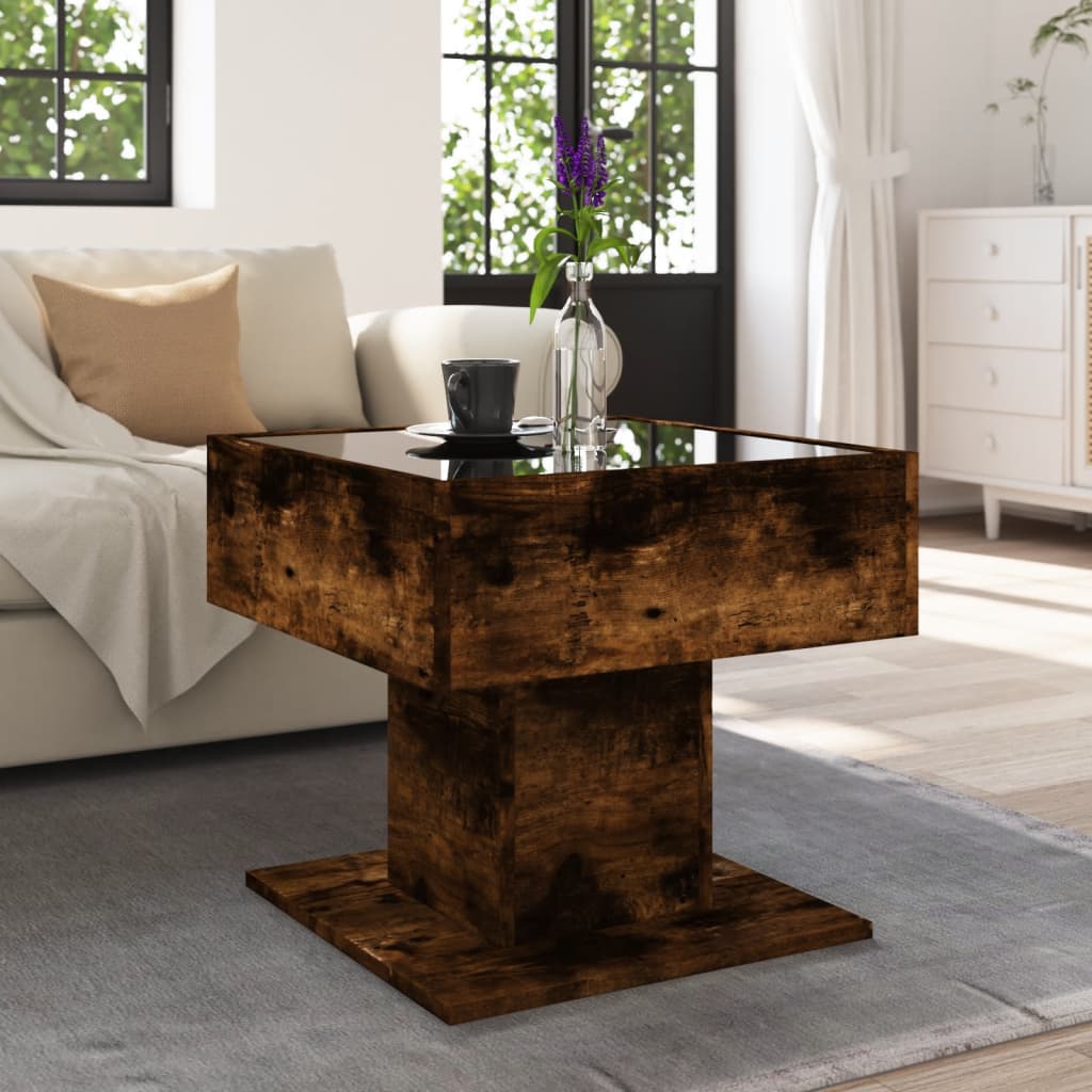 Table basse avec LED chêne fumé 50x50x45 cm bois d'ingénierie Tables basses vidaXL   