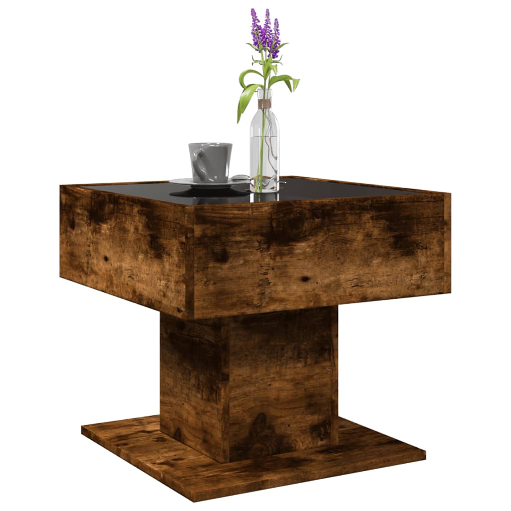 Table basse avec LED chêne fumé 50x50x45 cm bois d'ingénierie Tables basses vidaXL   