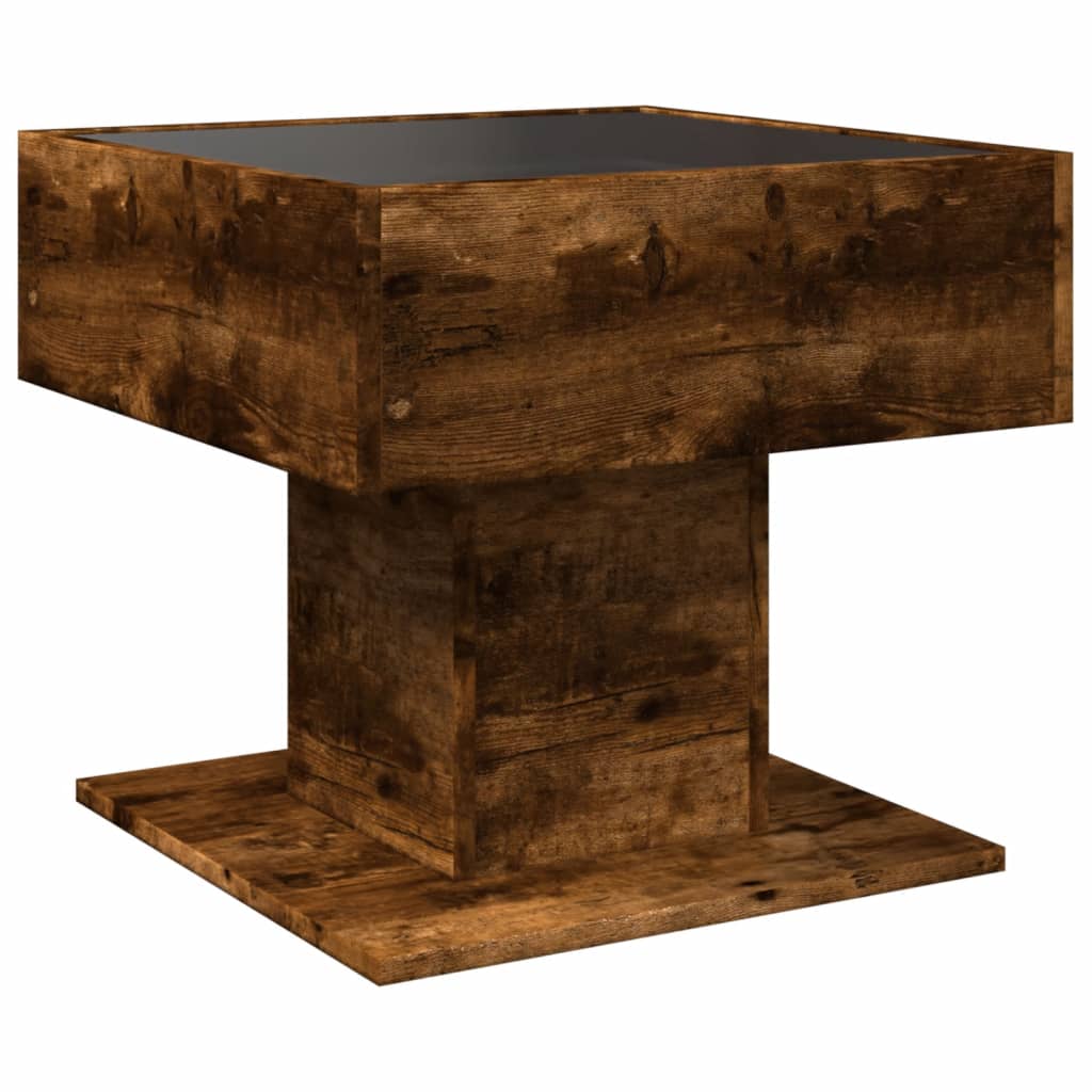 Table basse avec LED chêne fumé 50x50x45 cm bois d'ingénierie Tables basses vidaXL   