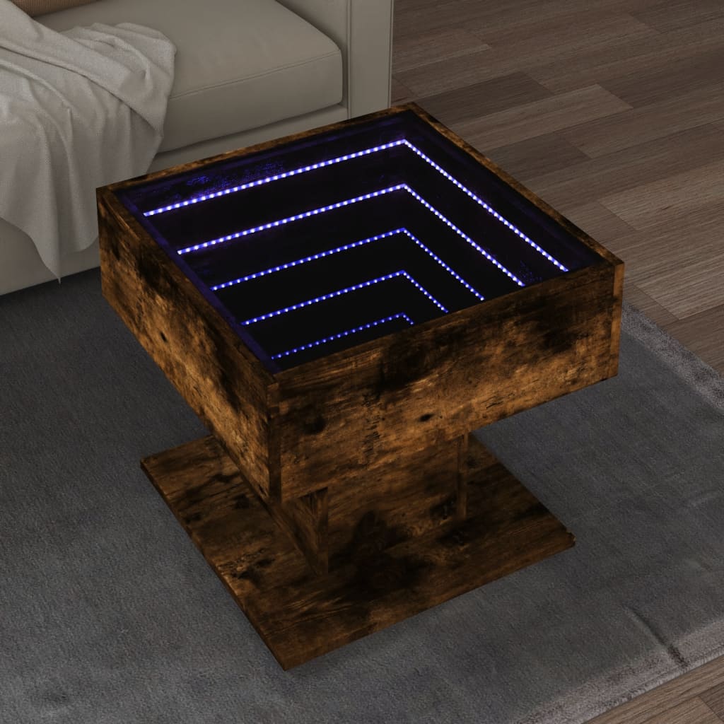 Table basse avec LED chêne fumé 50x50x45 cm bois d'ingénierie Tables basses vidaXL   