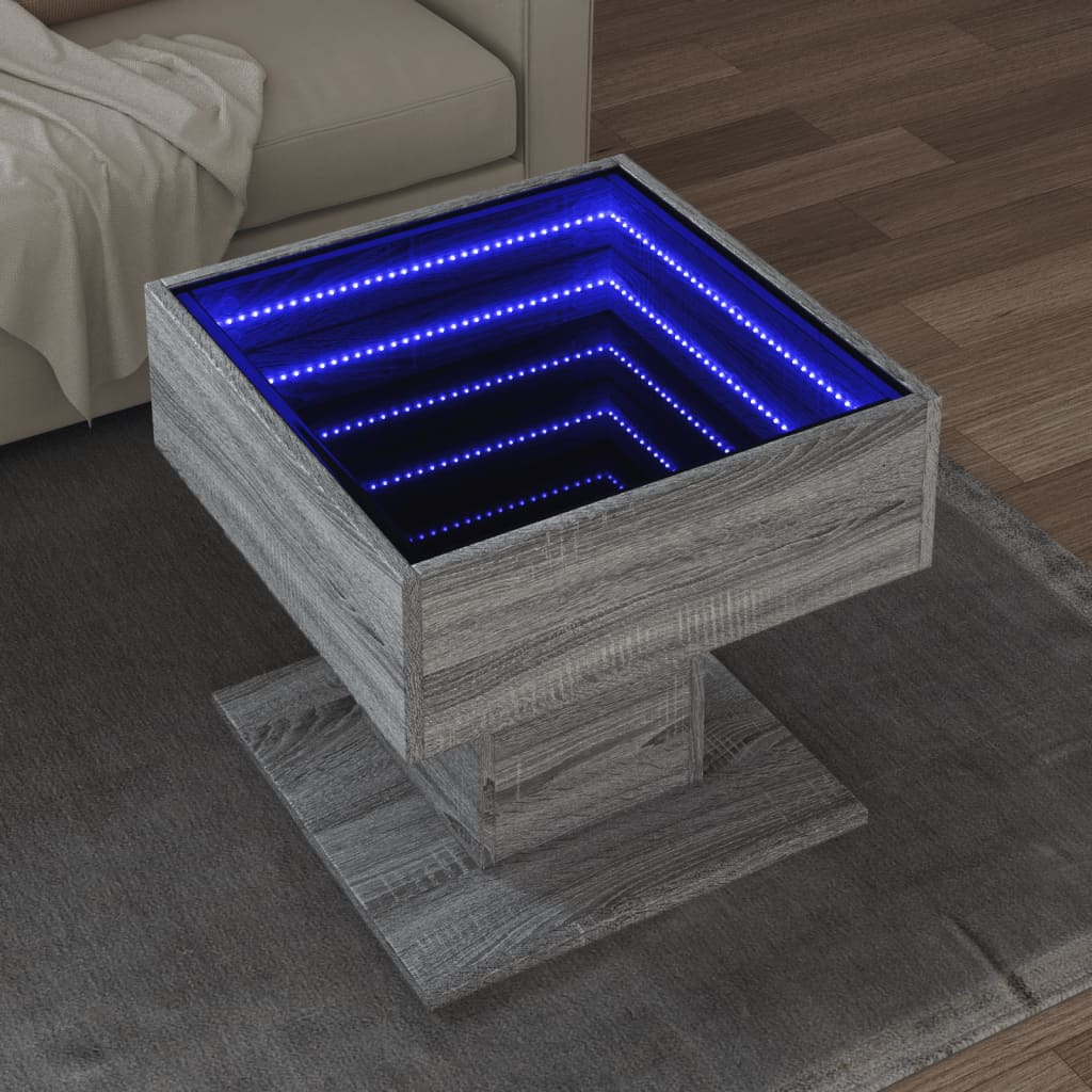 Table basse avec LED sonoma gris 50x50x45 cm bois d'ingénierie Tables basses vidaXL   