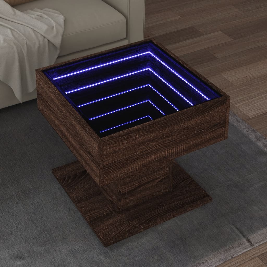 Table basse avec LED chêne marron 50x50x45 cm bois d'ingénierie Tables basses vidaXL   